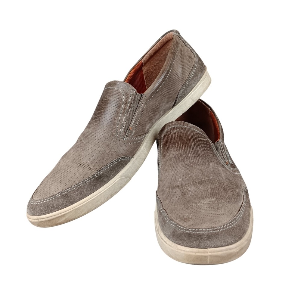 ECCO Mens Slip‎ On Shoes Grey Perforated Leather Comfort Size 47